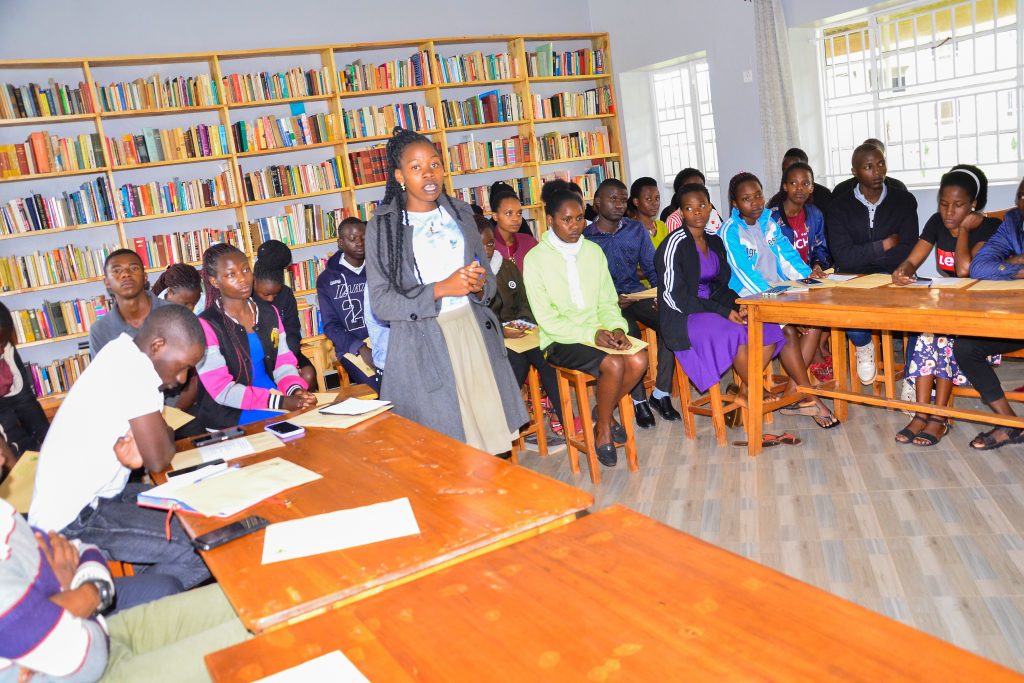 Students during library orientation